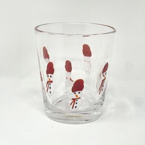 Crate & Barrel Handblown Snowman Fused Glass Tumbler Double Old Fashioned
